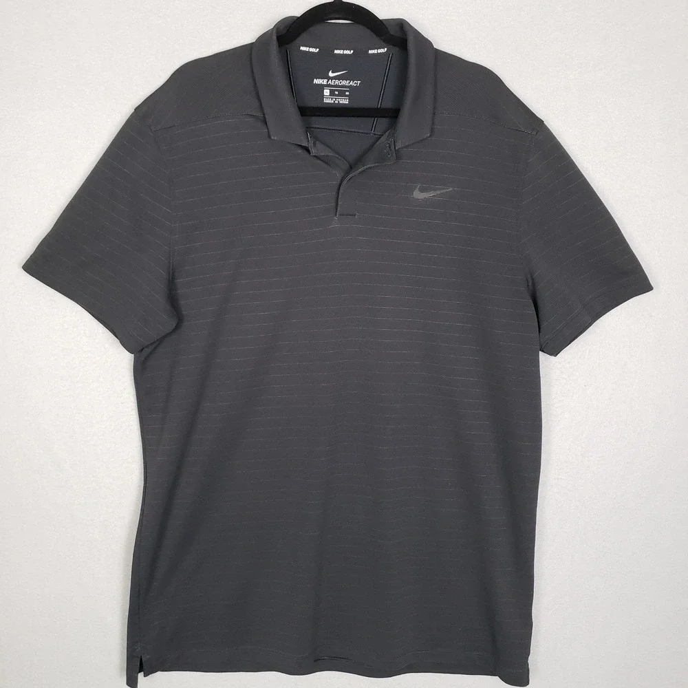 Nike Golf Aeroreact Polo Shirt Black Micro Stripe Activewear Sleeve Logo Size XL